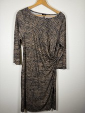 Talbots Faux Wrap Dress Brown and Black XL Stretchy Boat Neck Office Career NWT