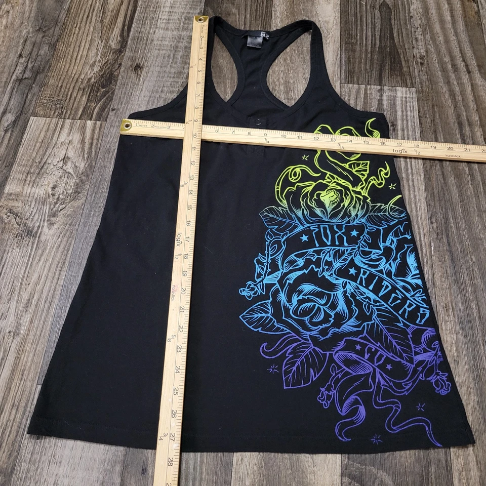 Y2K Fox Racing Women’s Tank Top Black Purple Logo Rose Graphic Large - Image 2 of 4