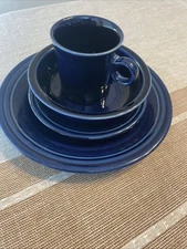 Fiestaware Cobalt 4 Piece Place Setting Dinner Plate Salad Plate Cup Bowl  used