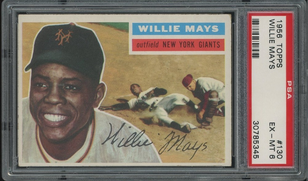 1956 Topps #130 Willie Mays New York Giants HOF PSA 6 EX-MT (White Back)