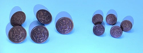 Lot of 10 WW1 WW2 US Army Military Metal Shank Buttons 5 Large 5 Small