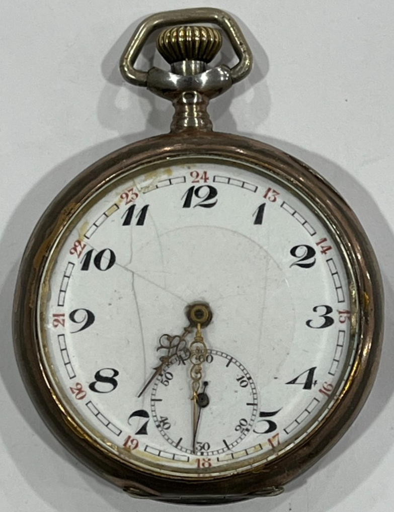silver800刻印　打ち出し皿　131g/約28㎝　東Y8-0501☆2F Swiss/German Stamped 800 Silver Mechanical Pocket Watch-Non