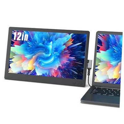 Portable Monitor for Laptop, 12'' FHD Laptop Monitor Extender USB-C/HDMI, 