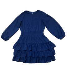 Express Tiered Mini Dress Women L Dark Blue Bishop Sleeve Ruffle Sparkle Fairy L