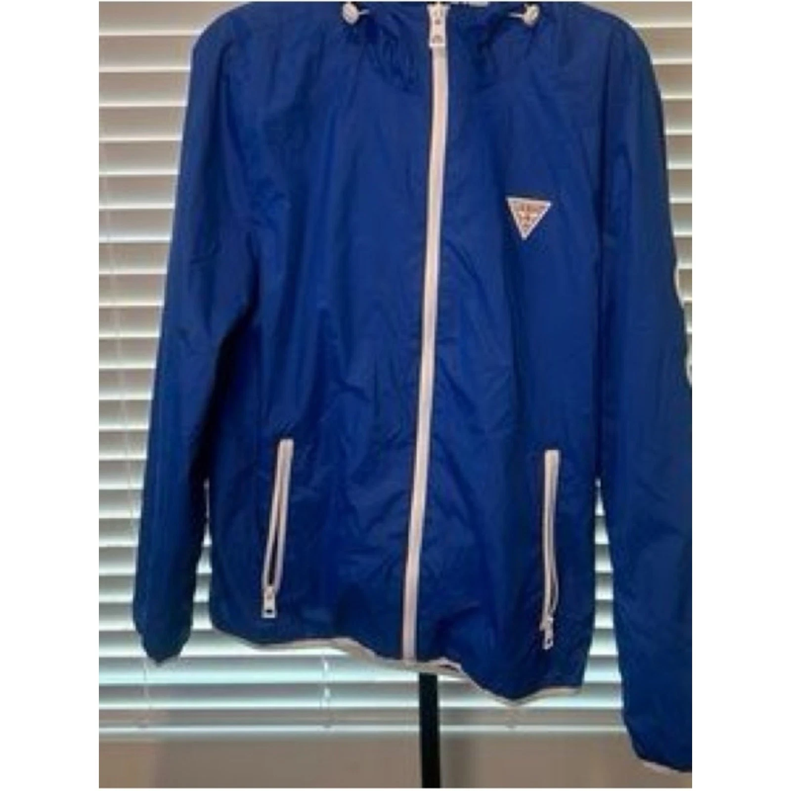 Unisex Guess Royal Blue Windbreaker Jacket with White Trim