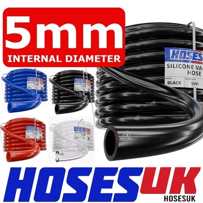HOSES UK 5mm Silicone Vacuum Hose Tube Boost Water Line Pipe Black Blue Red Clear 3/16"