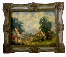 Antique Painting Oil Original Framed 18” Landscape Scene Farm Houses John Winey.