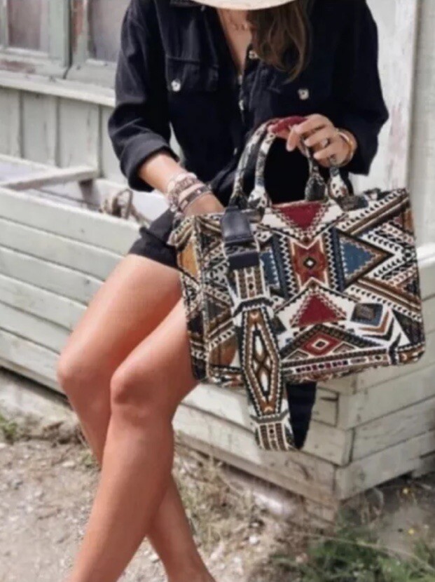Zara Aztec Tribal Print Holiday Handle And Strap Tote Bag BNWT