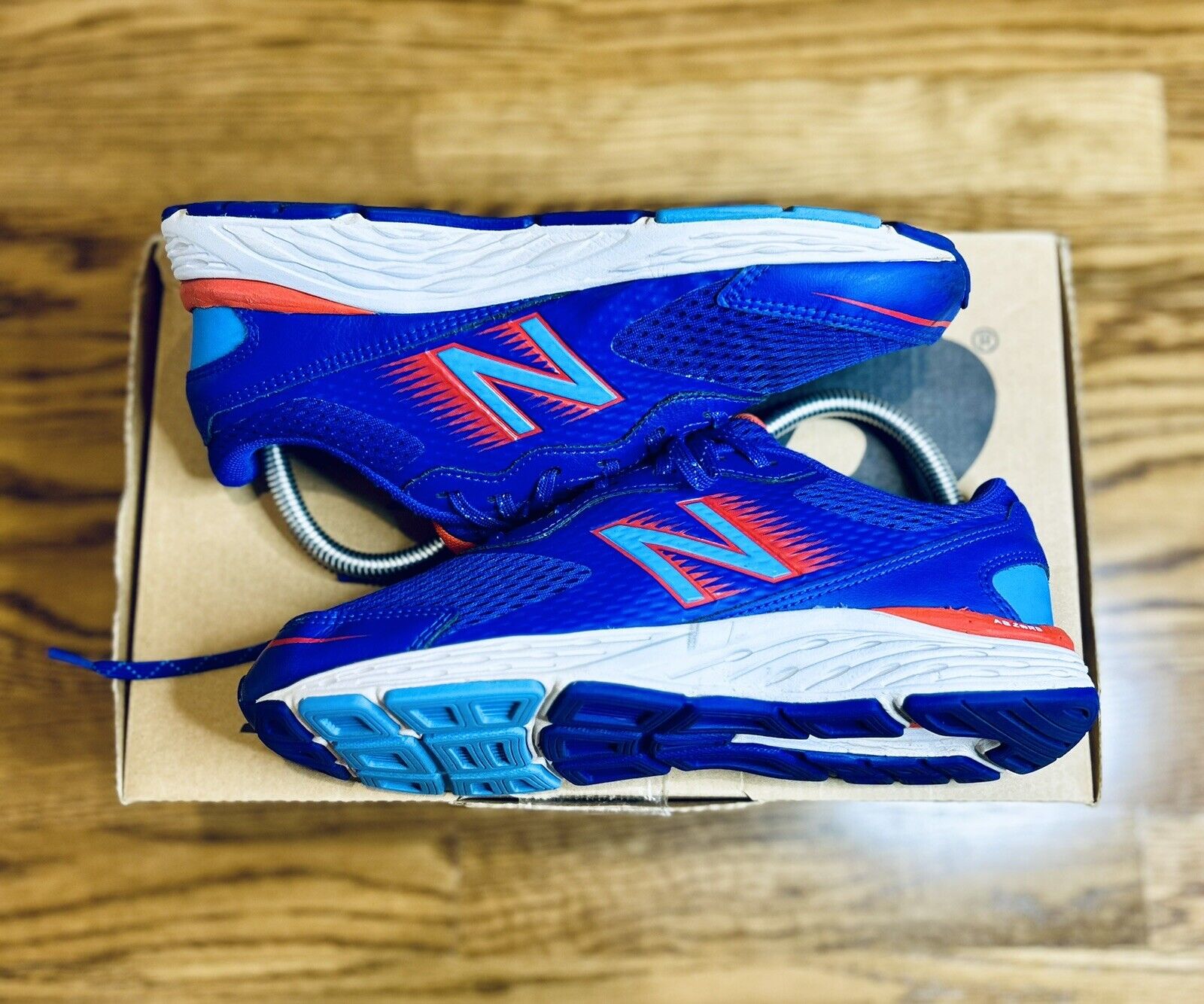 New Balance 680 V6 Running Shoes Infinity Blue/Neo Flame Kids Sz 6.5 Sneakers