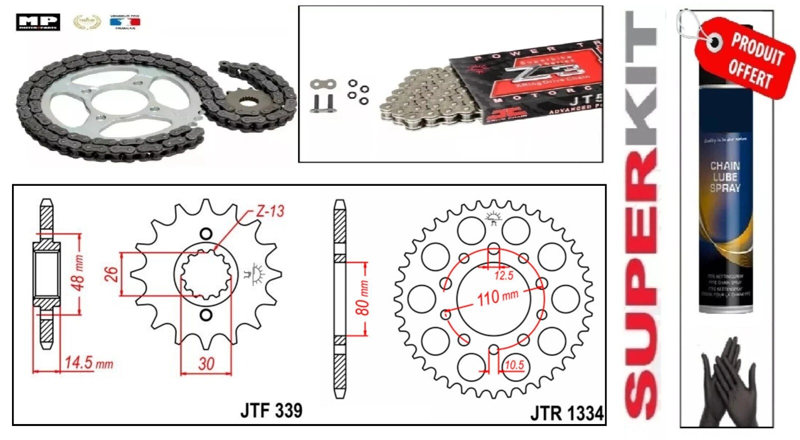 Kit chaîne Honda CBR 1000 F SC21 transmission voyage moto routière 88-87