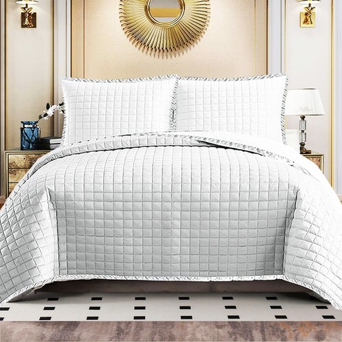 3 Piece Quilted Bedspread Bed Throw Bedding Set Single Double King Size Bed Sets - Picture 8 of 19