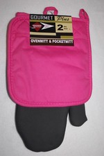 Kitchen Set BLACK  PINK Neoprene Oven Mitt HEAT RESISTANT Pocket Hot Pad Mitt