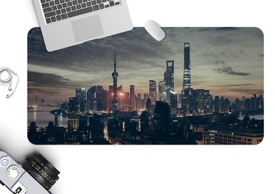 3D Shanghai Night Scene 2 Non-slip Office Desk Mouse Mat Large Keyboard Pad Game