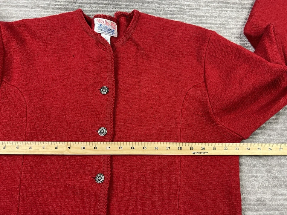 Cardigã Tally-Ho Suéter Feminino Grande Lã Vermelha Vintage Botões de Metal - Imagem 4 de 4