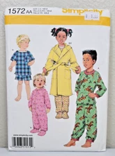 Simplicity Pattern 1572 Childs Pajamas And Robe Sz 1/2 To 2 FACTORY FOLDED
