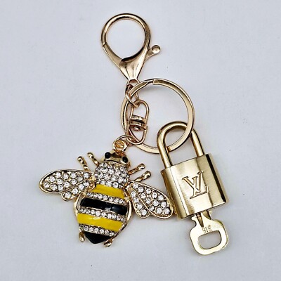 LV Gold Padlock Authentic   Luxury Bag Charm w/ Unbranded Bee Keychain