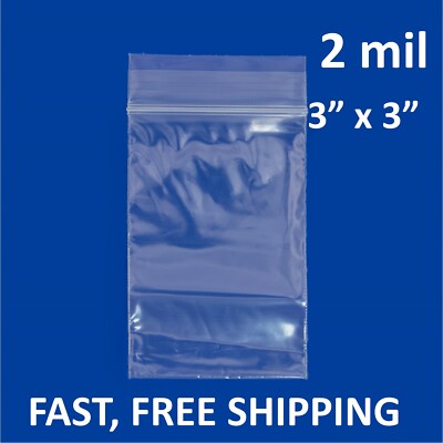 3''x 3'' CLEAR 2 MIL TOP LOCK ZIP SEAL BAGS POLY PLASTIC RECLOSABLE SMALL BAGGIES