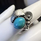 Vintage MAM Native American Turquoise Feather 925 Silver Ring Size 8.5