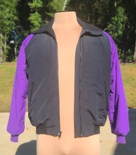 Vintage 90s Lands End Womens Squall Jacket Sz SMALL Black Purple Teal Fleece