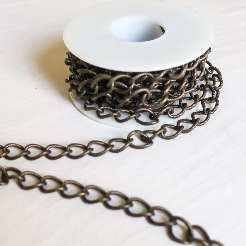 Bulk Jewelry Chain Antique Brass Plated Metal Textured Curb - 10 feet on Spool