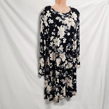 Old Navy Women Size L Floral A-line Dress Black Round Neck Long Sleeve