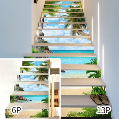 Autocollants De Contre Marche Pour Escalier En Plage D'Île DIY Autocollant Mur - Photo 1/4