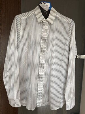 ZARA X STEFANO PILATI Stripe Ruffle Shirt Size: S White