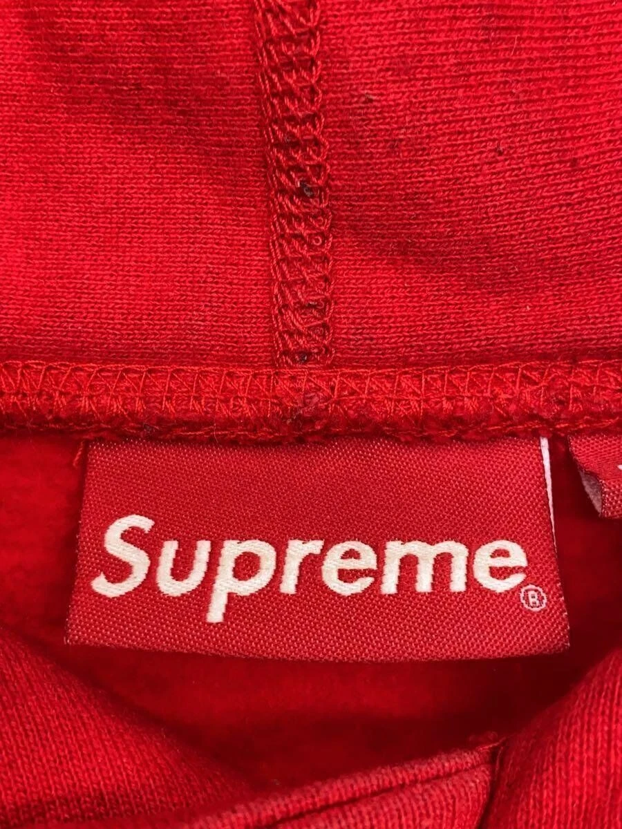 Felpa Supreme con cappuccio logo S M cotone rosso macchiato usata