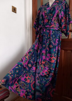 Vintage 70er 80er Kimono Morgenmantel Morgenmantel oder Jacke Größe 10 12 geometrisch psychedelisch