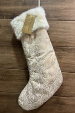 Christian Lacroix Quilted Christmas Stocking Gold Metallic Paisley Faux Fur 22  