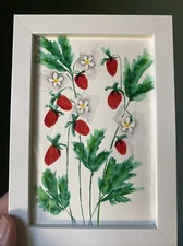 Strawberry,still Life,flowers,abstract,4/6,original painting On Paper,framed