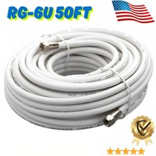 RG6U DUAL Shield Coax Cable White TV Antenna Satellite 50ft Cable For Tv Antenna