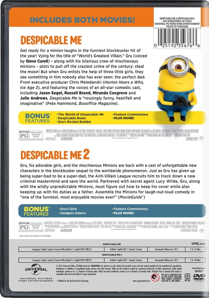 Despicable Me: 2-Movie Collection (DVD) Steve Carell Jason Segel (US IMPORT) - Image 3 of 3