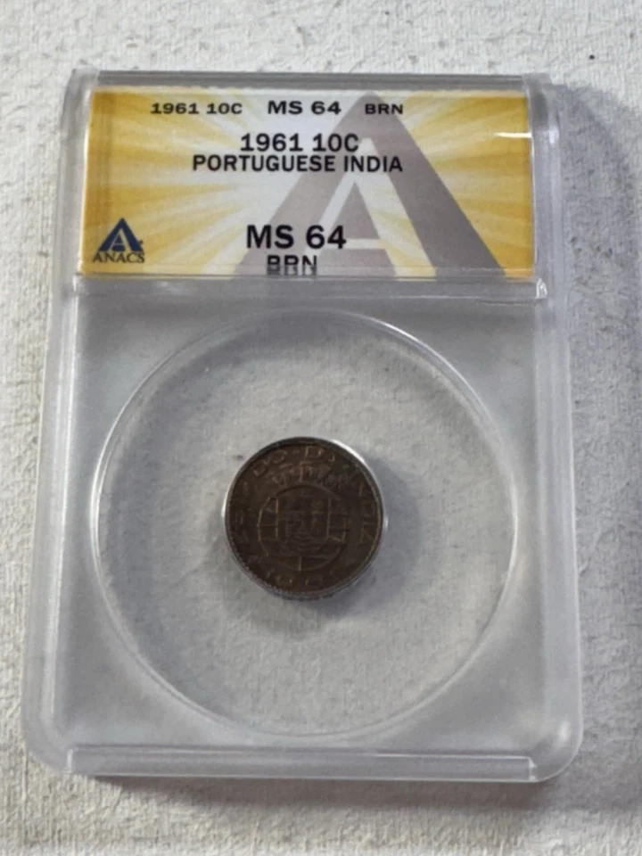 1961 India-Portuguese 10 Centavos Bronze Coin Graded MS 64 BN by ANACS - Image 4 of 4