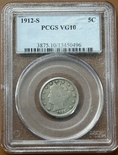 1912 S Liberty V Nickel PCGS VG10 VG 10 Key Date Coin TCCCX DMR