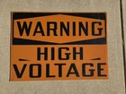 Vintage Warning High Voltage Sign Plastic Orange Black 28x20 Electric