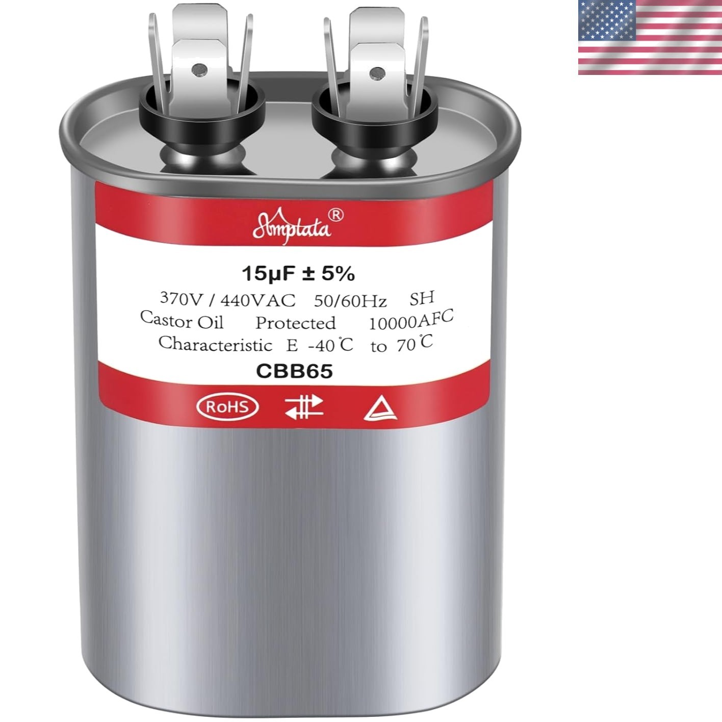 Reliable 15 MFD AC Capacitor for HVAC/Pool Pump - 370/440/450VAC, Oval Shape