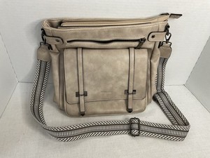Roulens Multi Pocket Crossbody Purse Soft Leather  Tan EUC