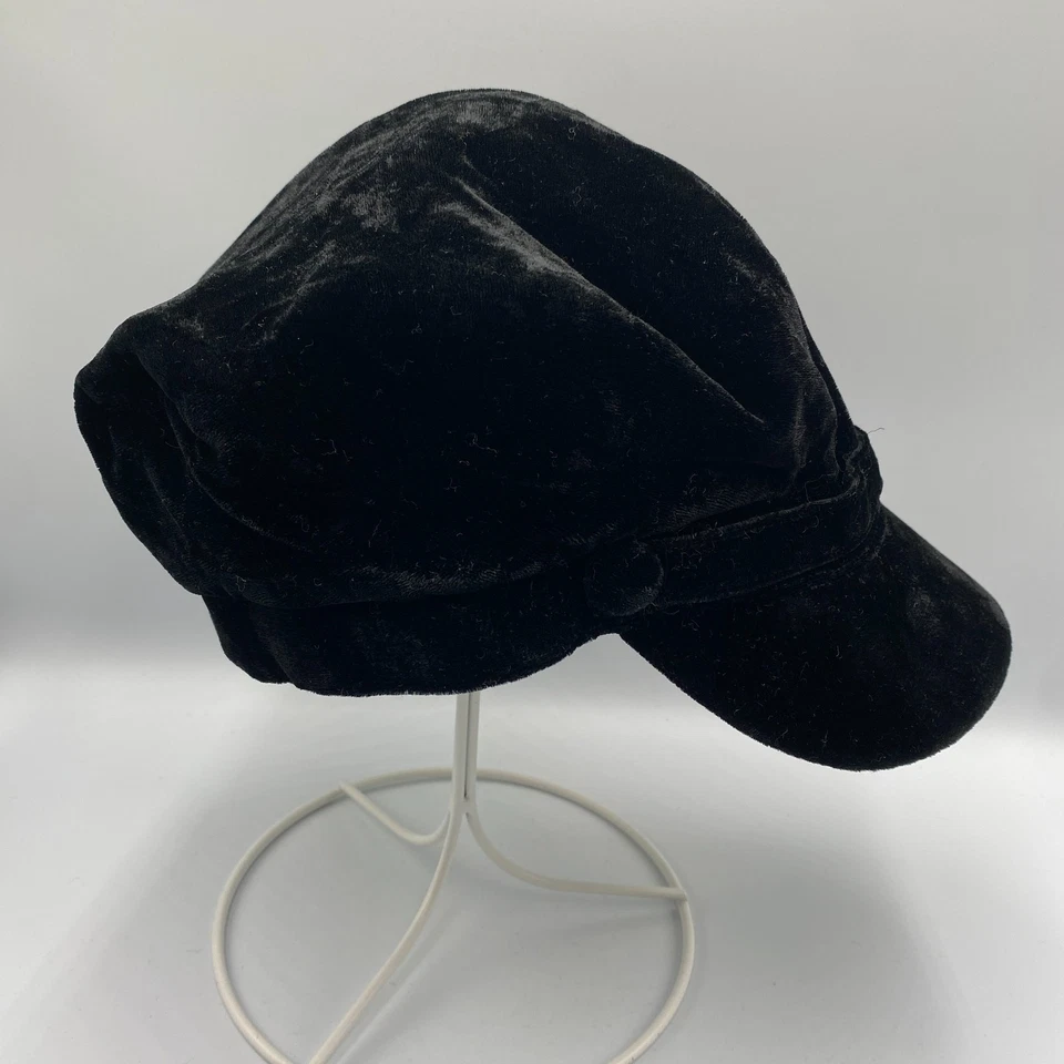 Women's Cabbie Newsboy Velveteen Cap Hat Black - Image 4 of 4