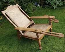 Vintage Plantation Chair Teak Rattan Colonial Bergere Armchair Antique Repro