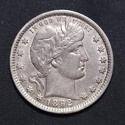 1892 Barber Silver Quarter 25c - Crisp First Year of Issue - AU+ Details - Nice!