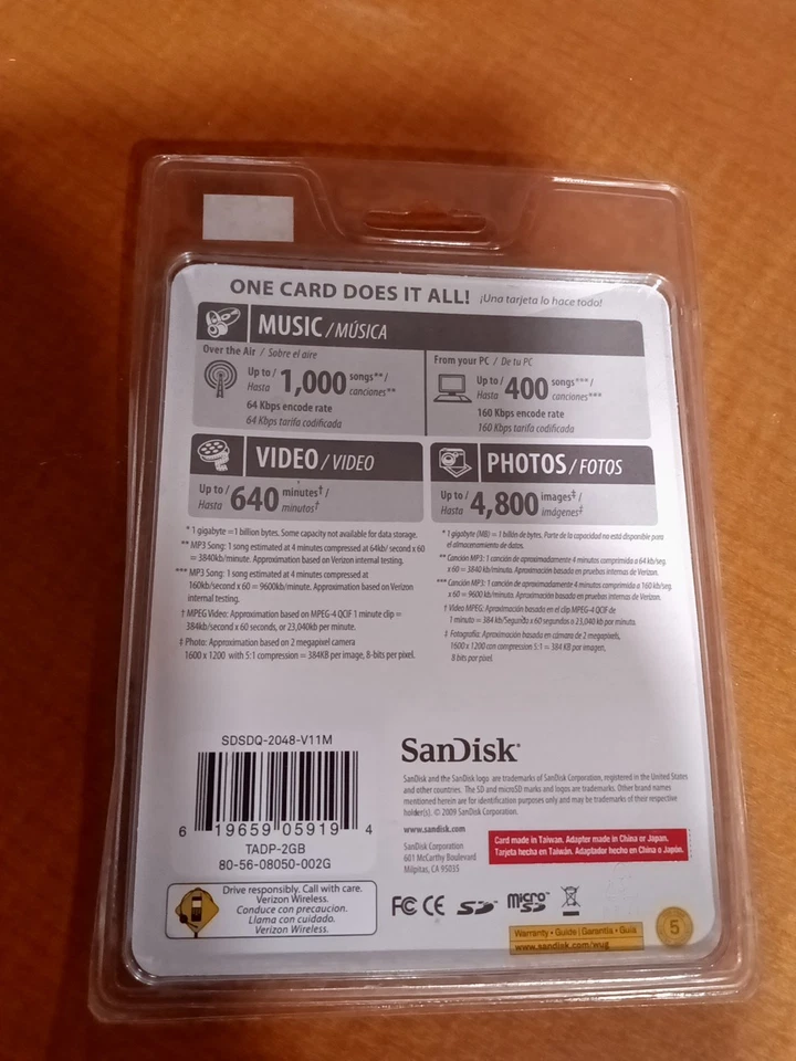 NEW SanDisk 2 GB Memory Card Full Size SD Adapter Verizon Wireless 2 in 1 - Image 2 of 2