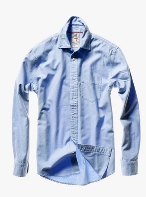 Relwen Highland Blues Long Sleeve Button Down Shirt Medium Sky Blue Wool Twill