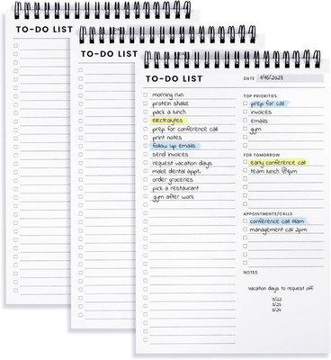 To Do List Notepad 3 Pack: Has Multiple Functional Sections - 6.5 X 9.8'' 60 Shee