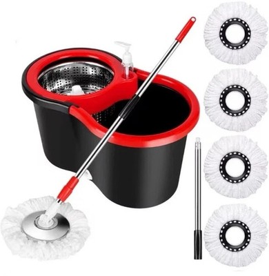 Spin Mop and Bucket with Wringer Set, 360°stainless steel Spinning Mop 4 Refills