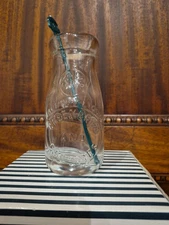 Vintage Greenbrier Resort Hotel Glass 5.5" Milk Bottle Flower Vase & Bar Swizzle