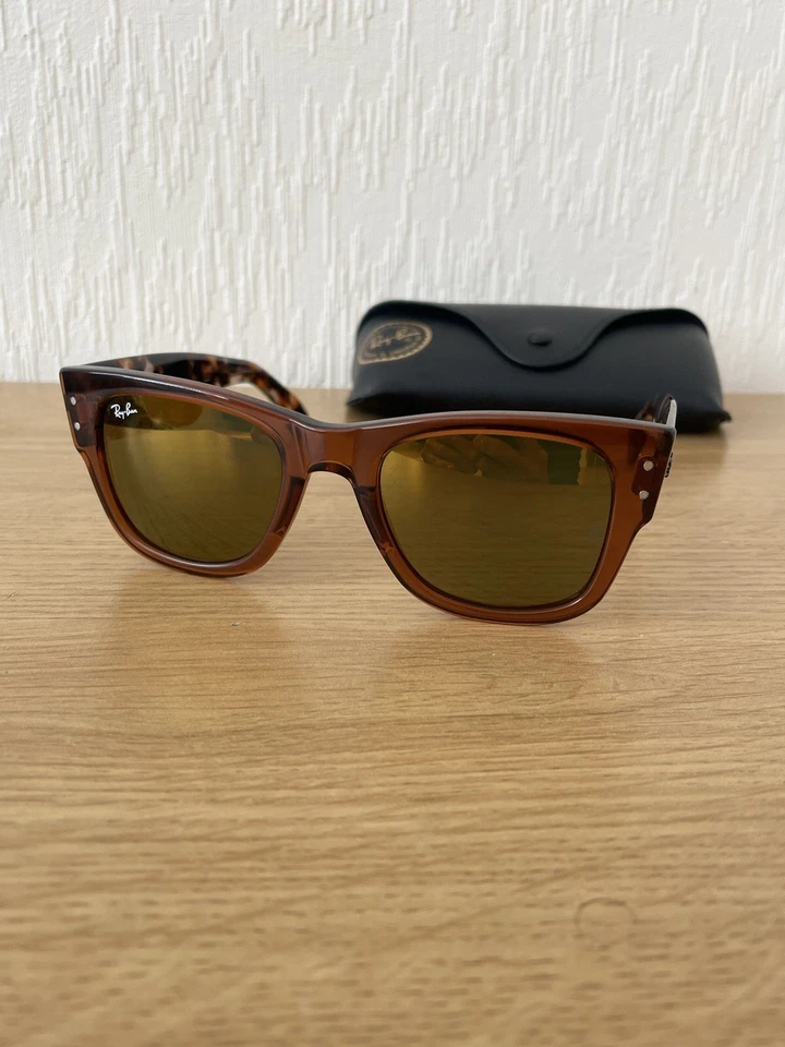 Ray-Ban Mega Wayfarer Polished Transparent Brown Frames Gold Mirror Lenses 51mm, photo 1 of 5