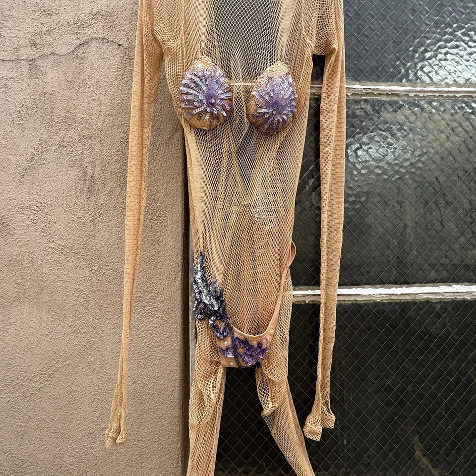 Vintage 1960s Fishnet Jumpsuit Mermaid Sequin Halloween Costume Showgirl Vintage - Image 3 of 4