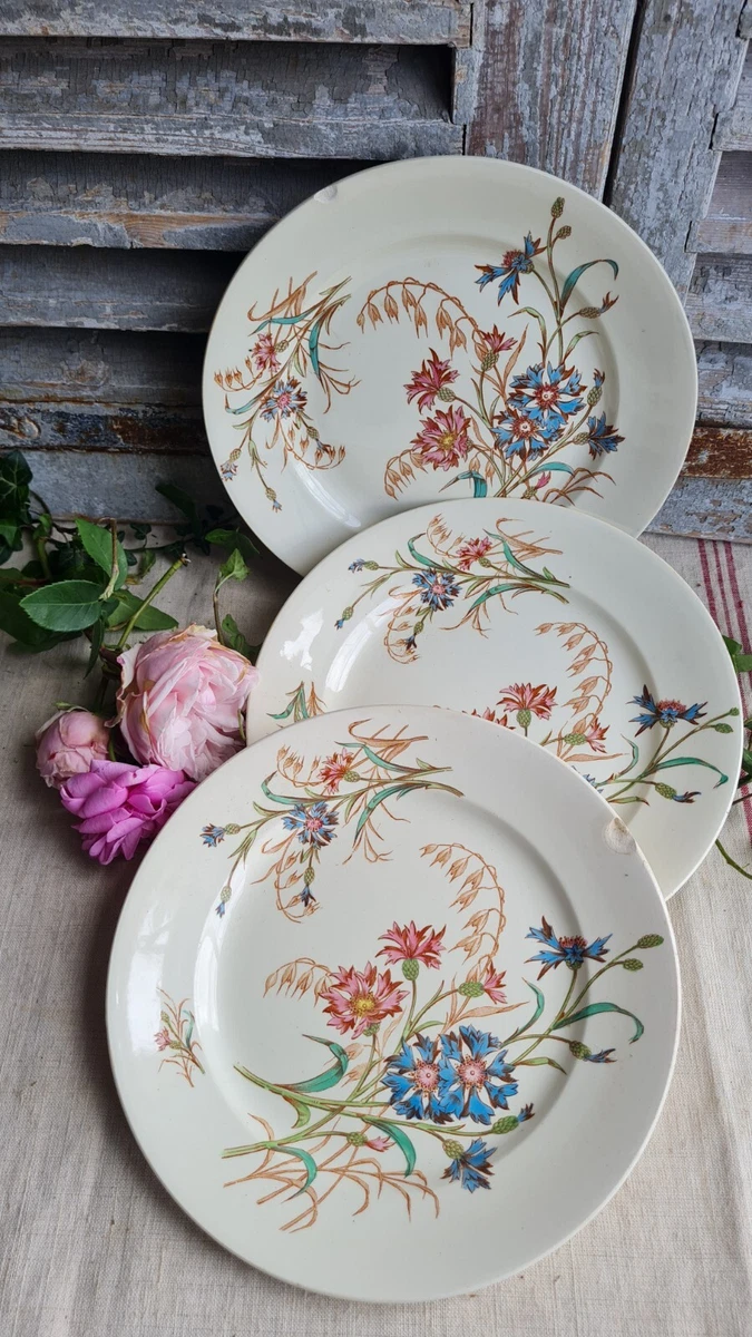 Lot De 6 Assiettes Plates Vintage Luneville - Grès Motif Blés - Céramique