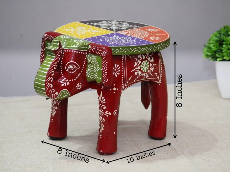 Indian Handmade Wooden Elephant Shape Multi Color Decor Side Table Statue Table - Image 3 of 4